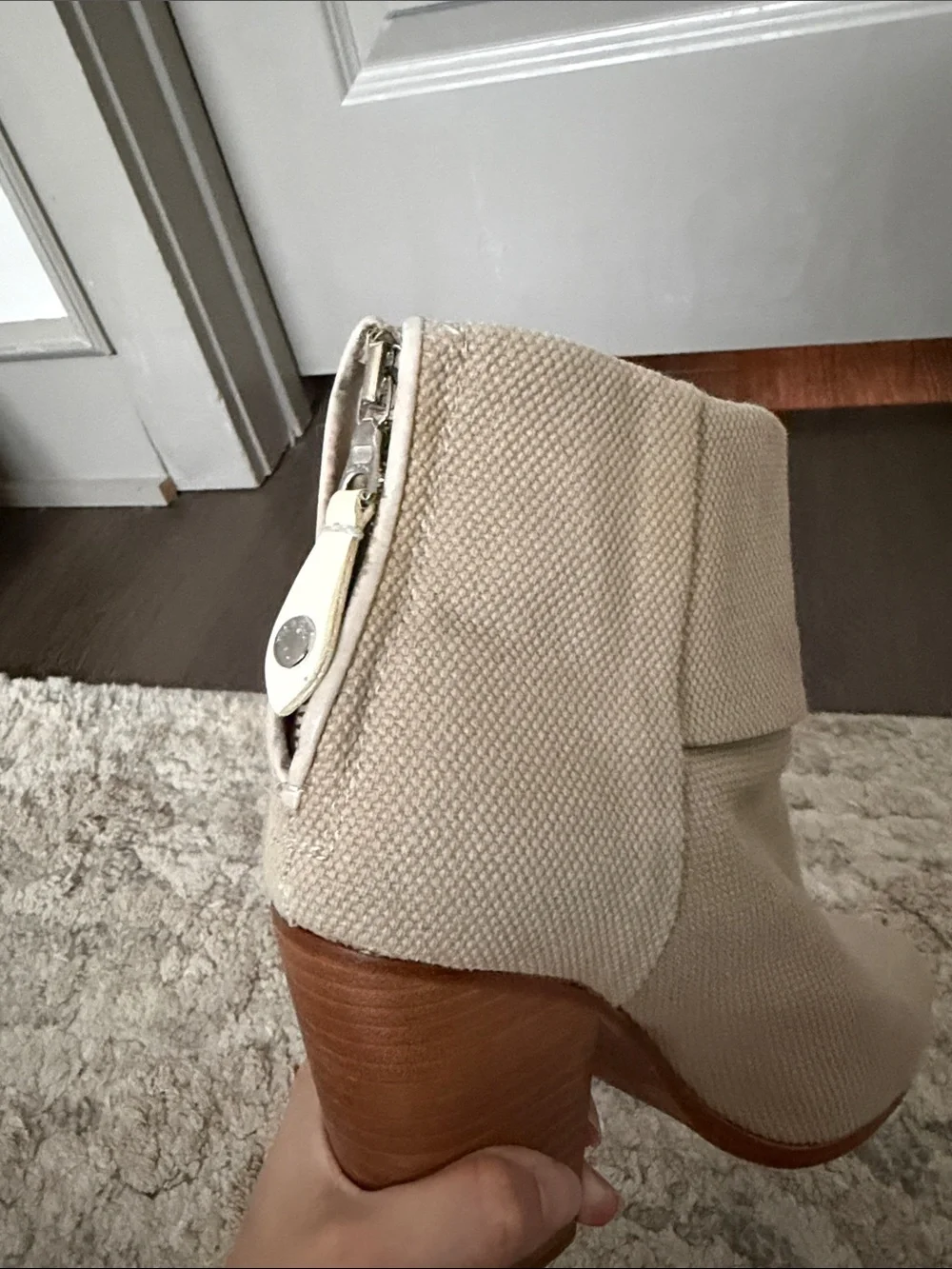 rag & bone Fold-Over Canvas Ankle Booties in Light Beige